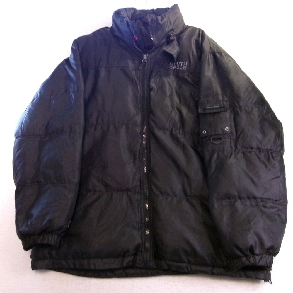 Southpole Mens Large Puffer Jacket‎ Black Honeycomb Ripstop Hooded Winter Coat